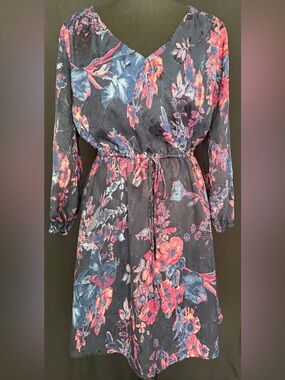Lucky Brand Floral Mini Dress M | Boho Spring Summer Sheer Sleeve Flowy